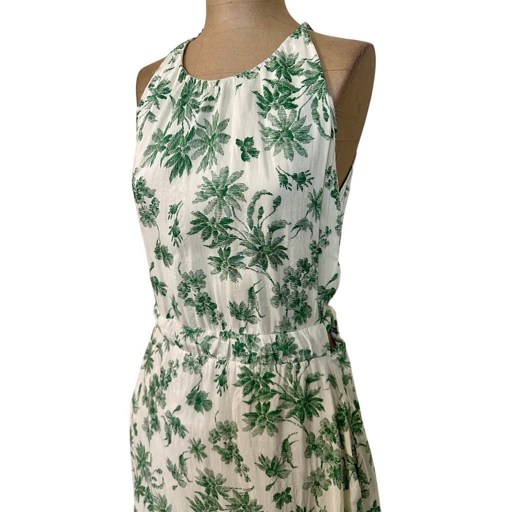 Sandro Maxi Dress Annecy Linen Green Floral Print Sleeveless Cut Out Sides sz 6 - Picture 5 of 10